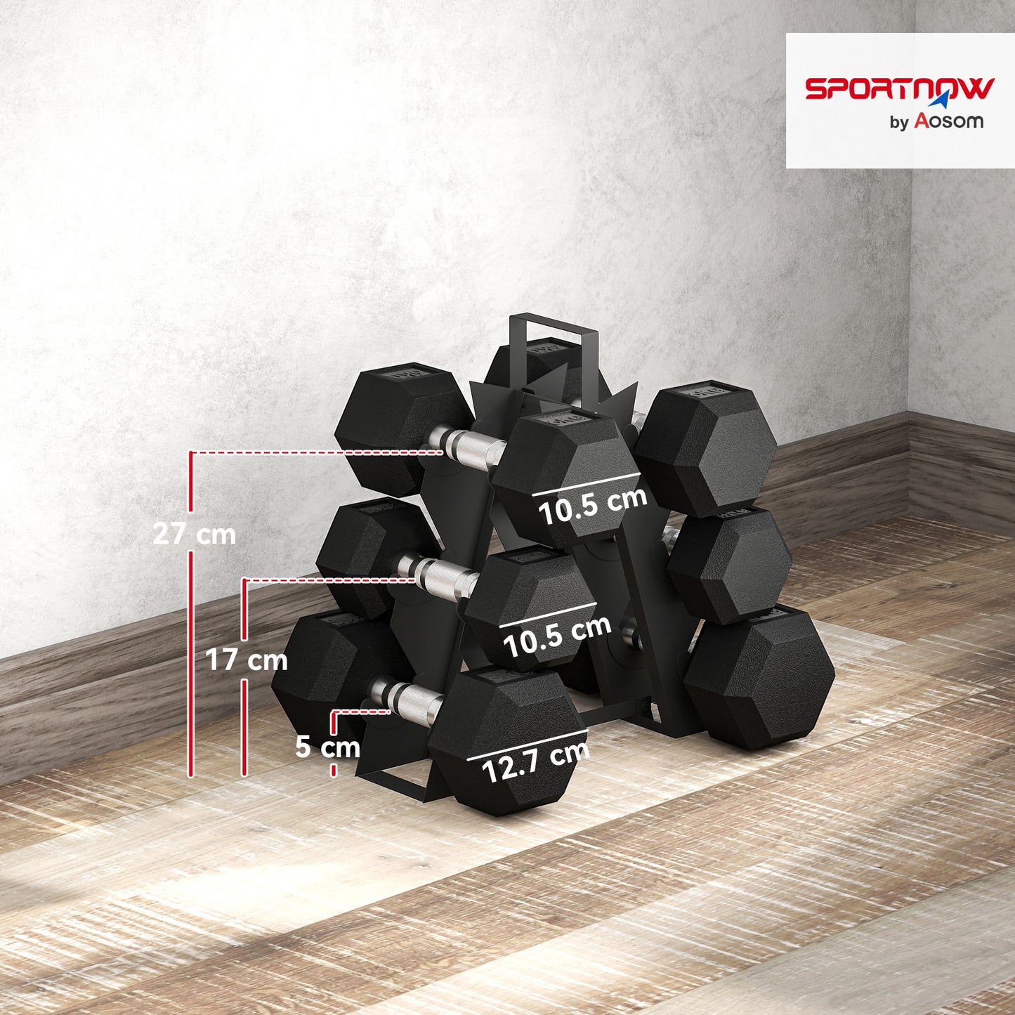 Hex Dumbbell Set With Weights Storage Rack, Rubber Coated Dumbbells, Non-Slip Chrome Handles, Space-Saving For Home Gym Weight Lifting Strength Training, 2 X 2kg, 2 X 5kg, 2 X 8kg