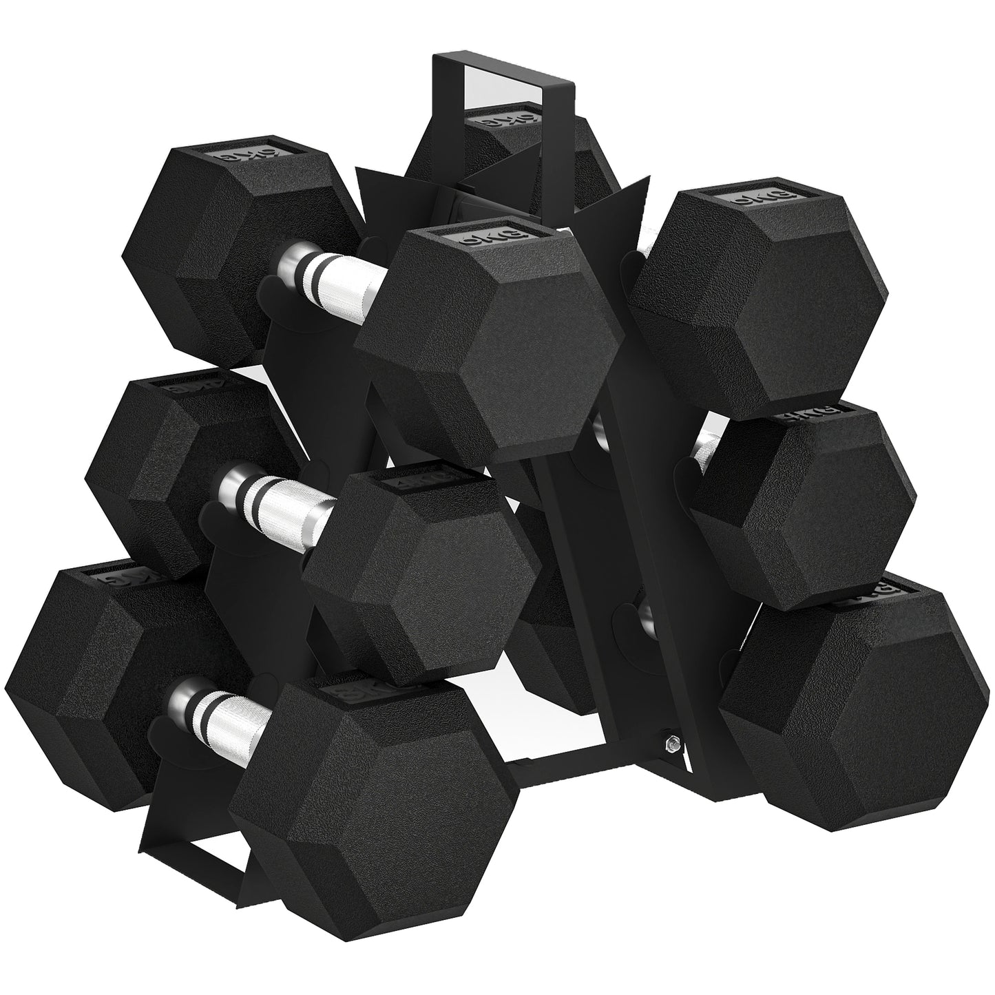 Hex Dumbbell Set With Weights Storage Rack, Rubber Coated Dumbbells, Non-Slip Chrome Handles, Space-Saving For Home Gym Weight Lifting Strength Training, 2 X 2kg, 2 X 5kg, 2 X 8kg