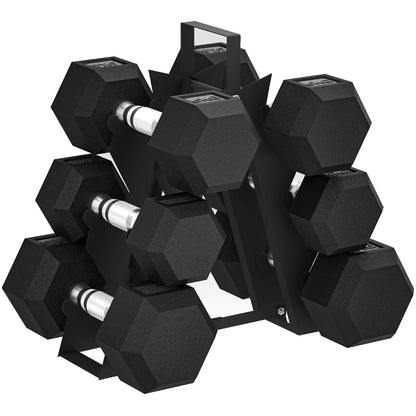 Hex Dumbbell Set With Weights Storage Rack, Rubber Coated Dumbbells, Non-Slip Chrome Handles, Space-Saving For Home Gym Weight Lifting Strength Training, 2 X 2kg, 2 X 5kg, 2 X 8kg