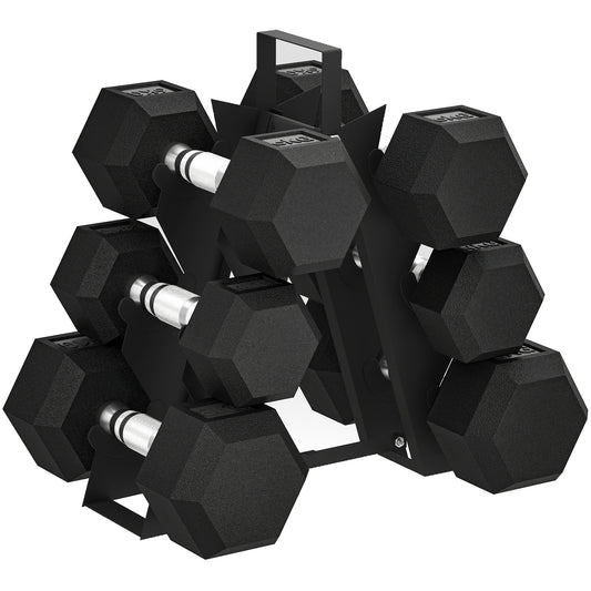 Hex Dumbbell Set With Weights Storage Rack, Rubber Coated Dumbbells, Non-Slip Chrome Handles, Space-Saving For Home Gym Weight Lifting Strength Training, 2 X 2kg, 2 X 5kg, 2 X 8kg