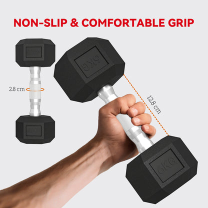 Hex Dumbbell Set With Weights Storage Rack, Rubber Coated Dumbbells, Non-Slip Chrome Handles, Space-Saving For Home Gym Weight Lifting Strength Training, 2 X 2kg, 2 X 5kg, 2 X 8kg