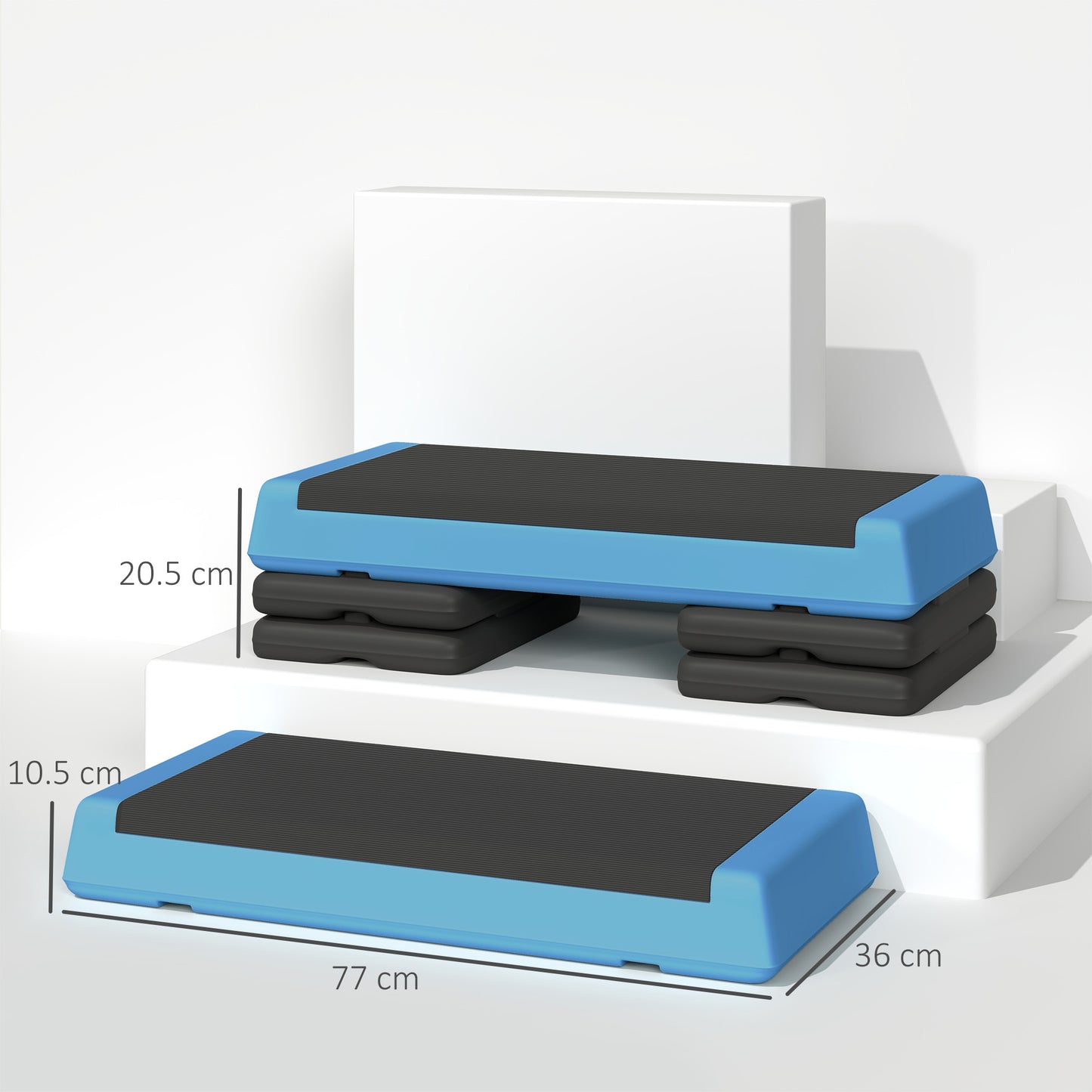 Adjustable Fitness Stepper, With Non-Slip Surface, For Home, Gym, Office Workout, Light Blue