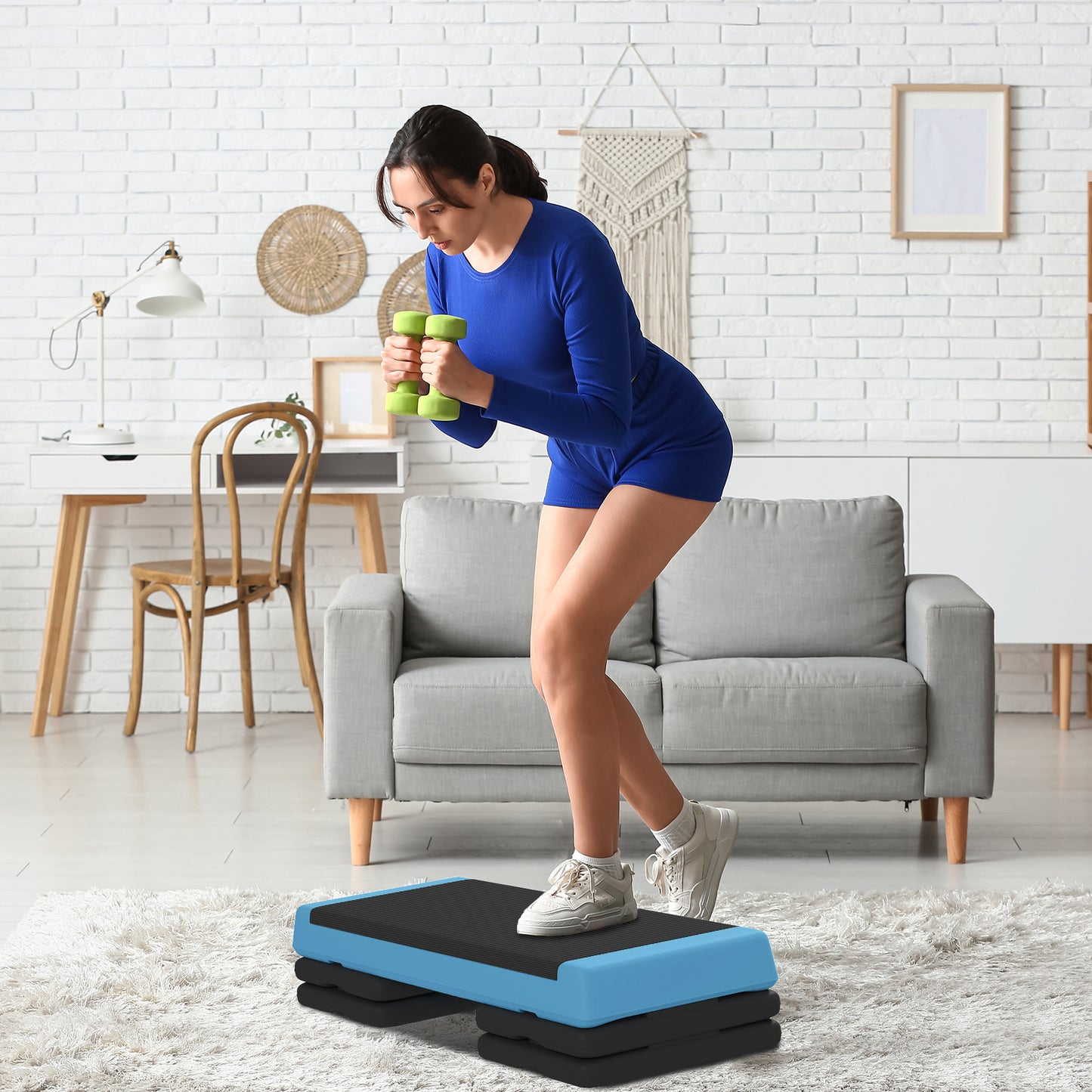 Adjustable Fitness Stepper, With Non-Slip Surface, For Home, Gym, Office Workout, Light Blue