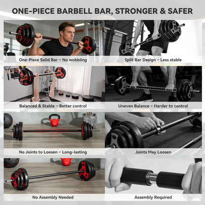 20kg Adjustable Barbell Weights Set For Home Gym, Strength Training