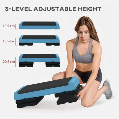Adjustable Fitness Stepper, With Non-Slip Surface, For Home, Gym, Office Workout, Light Blue